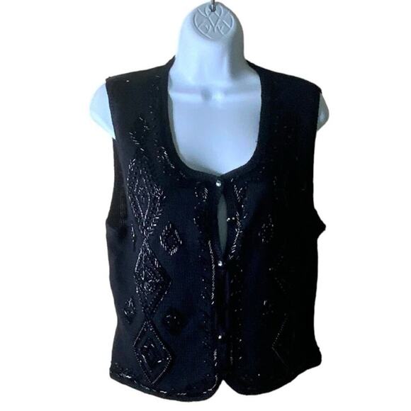 Worthington Vintage Beaded Sweater Vest Womens Small Button Up Chunky Knit Retro - Picture 3 of 5